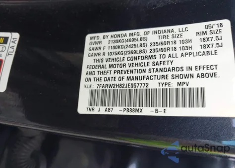 2018 Honda Cr-V Ex-L/Ex-L Navi из США, поврежденный, VIN 7FARW2H82JE057772